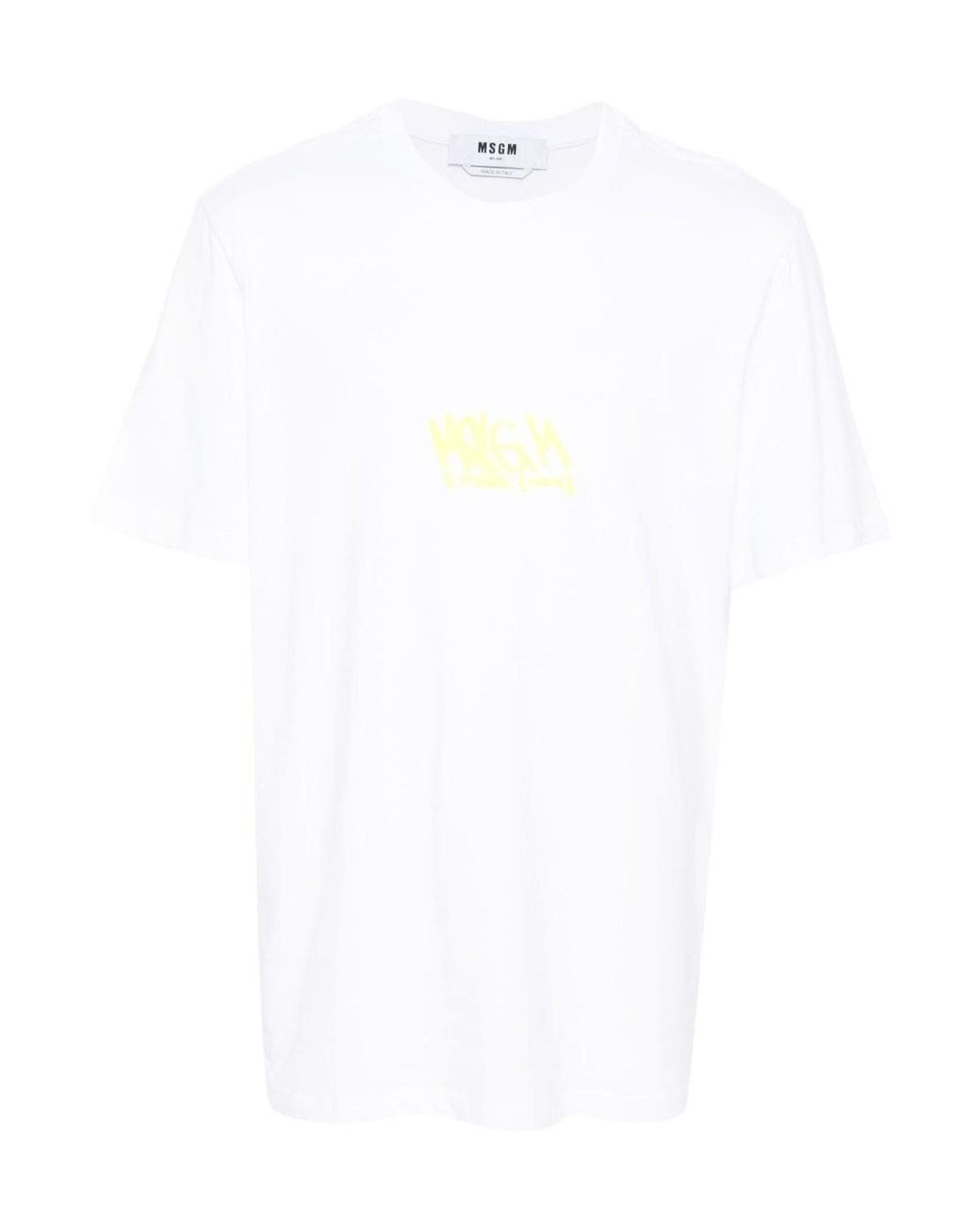 MSGM White Logo-Print Cotton T-Shirt for men