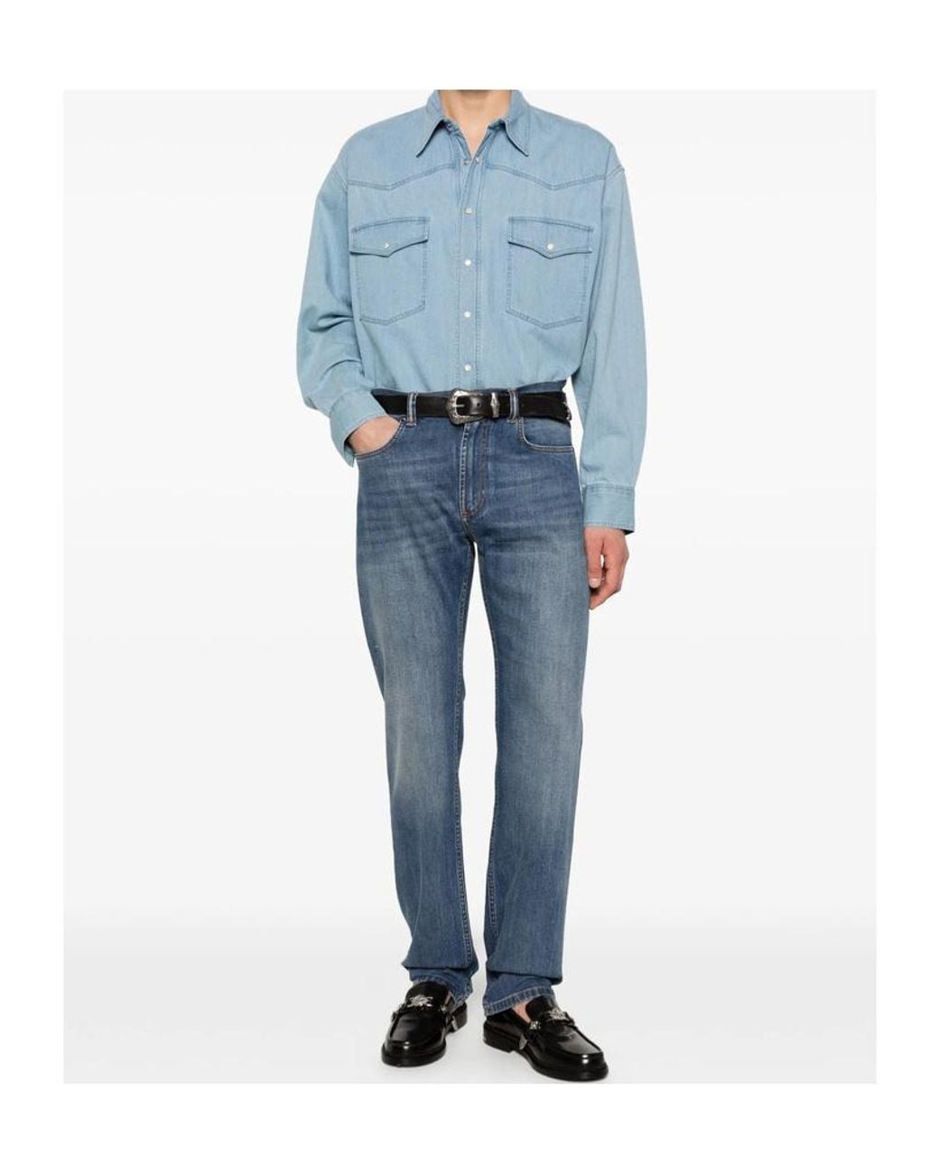 Versace Blue Logo-Patch Denim Jeans for men