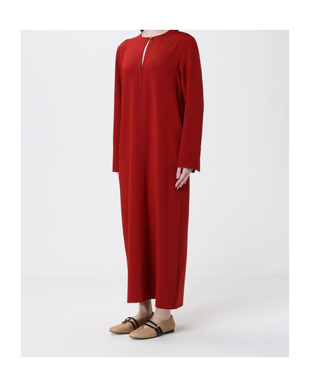Max Mara Red Punghia Keyhole-Detail Long-Sleeve Maxi Dress