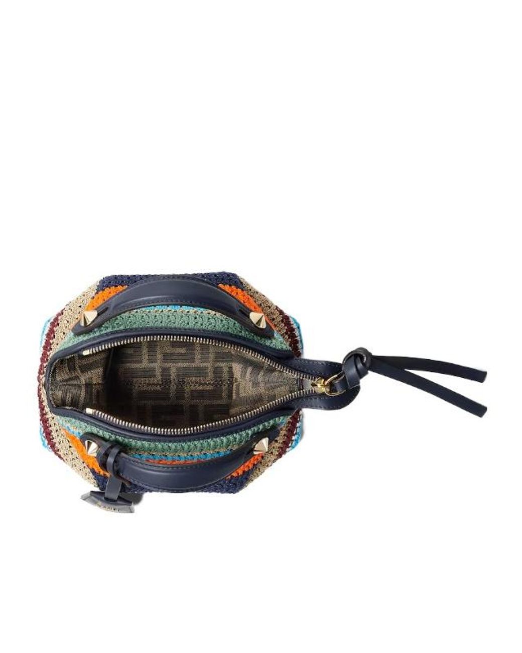 Fendi Blue By The Way Striped Crochet Tote Bag