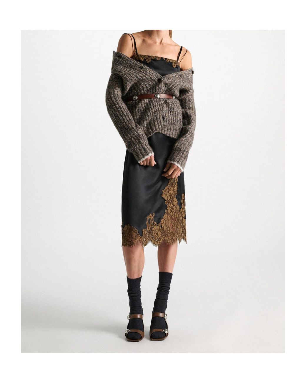 Dorothee Schumacher Black Shiny Statement Midi Lingerie Dress