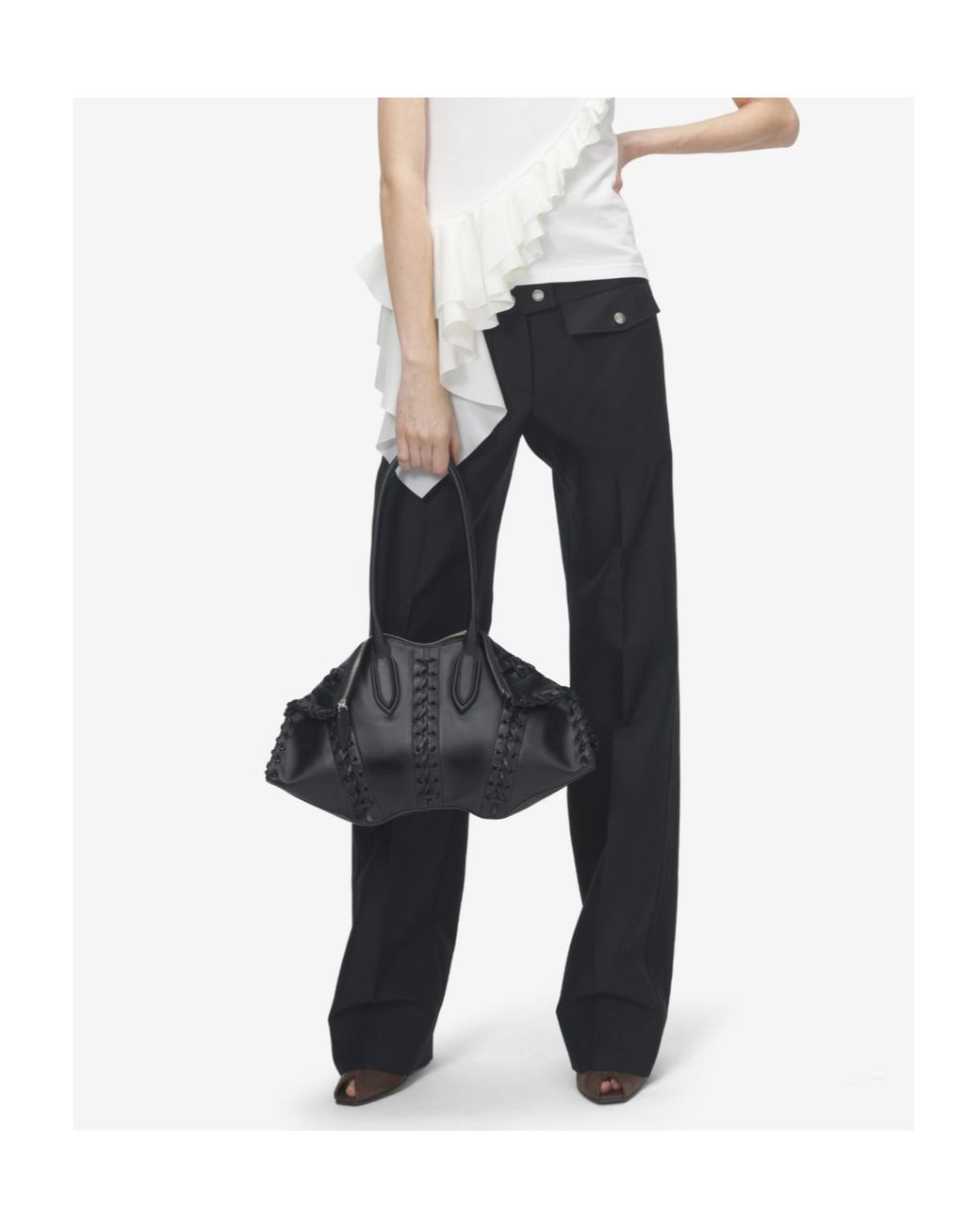 McQueen Black Manta Lace-Up Shoulder Bag