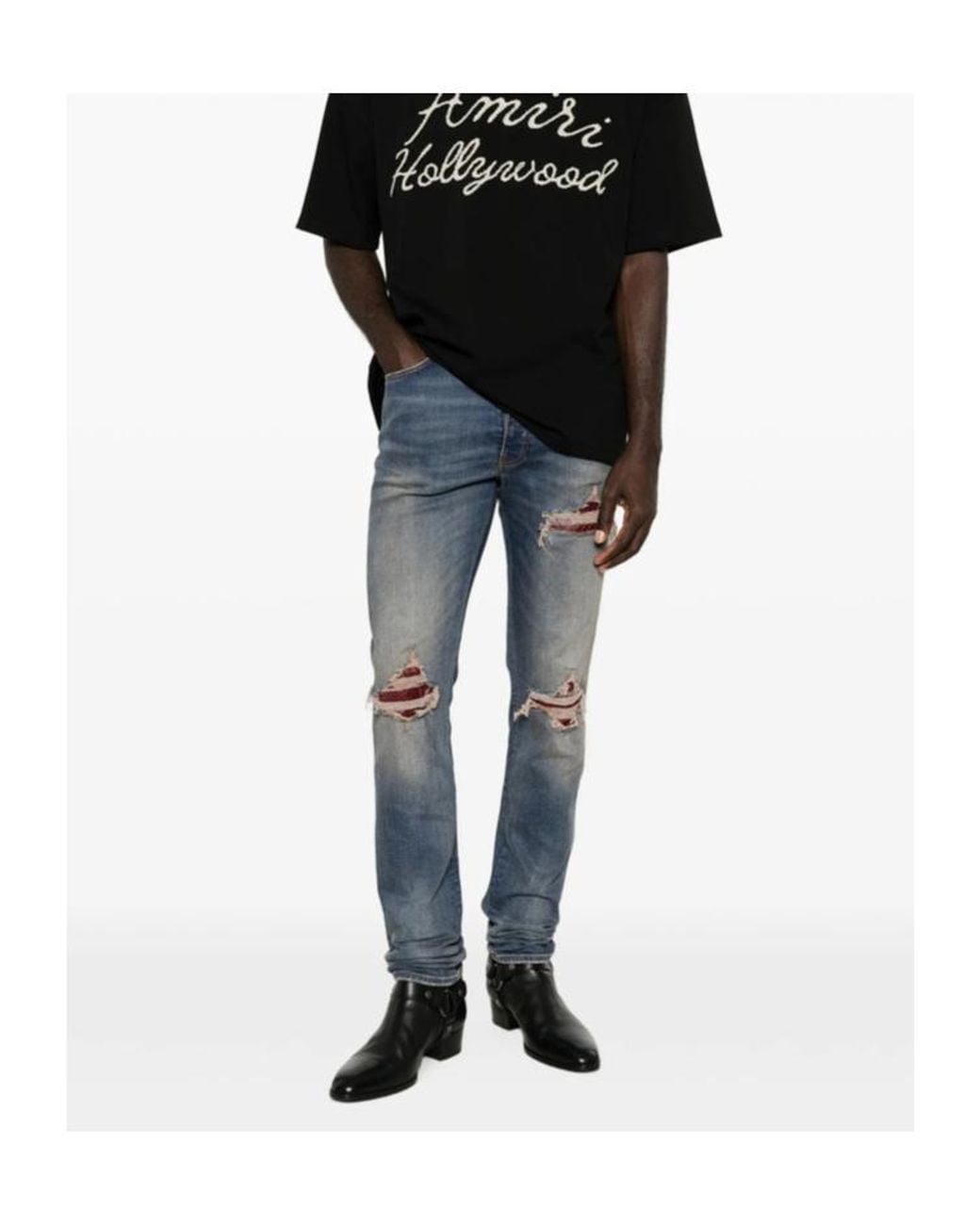 Amiri Blue Distressed Skinny Jeans for men