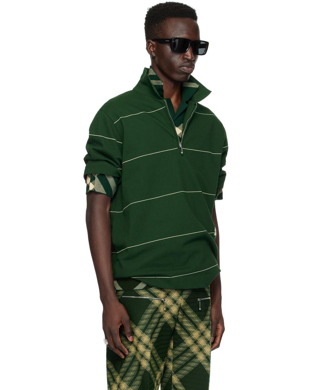 Burberry Green Striped Short Sleeved Polo Shirt for men