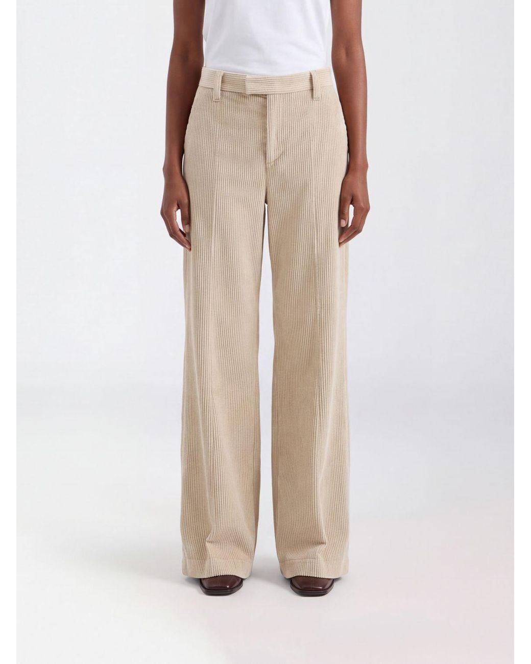 Brunello Cucinelli Natural Corduroy Wide-Leg Trousers