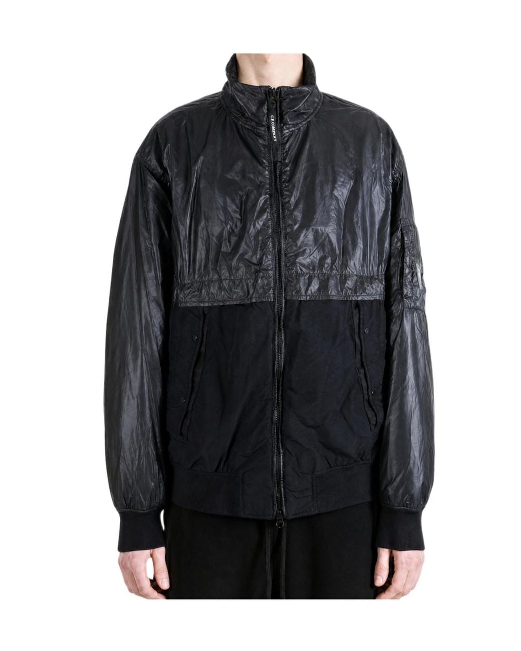 C P Company Black Panelled Zip-Up Bomber Jacket for men
