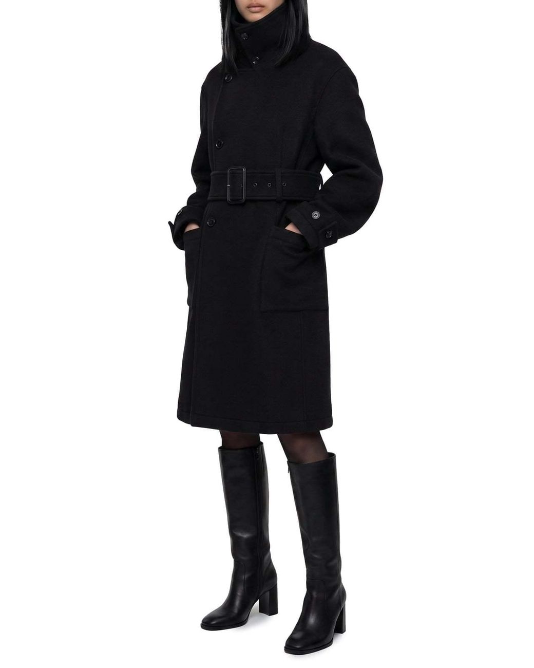 Lemaire Black Fitted Double-Breasted Wrap Coat