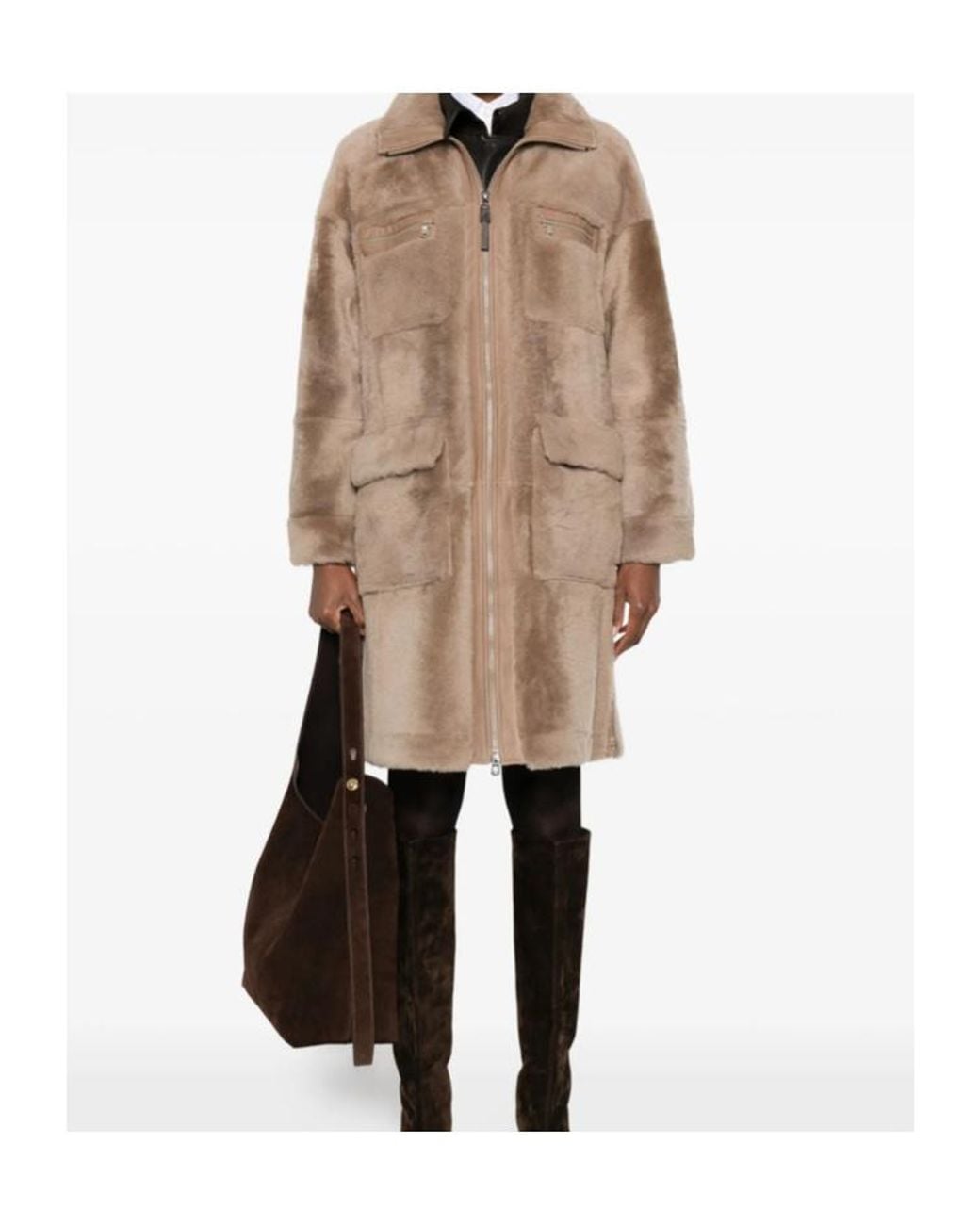 Brunello Cucinelli Natural Full-Zip Fur Coat