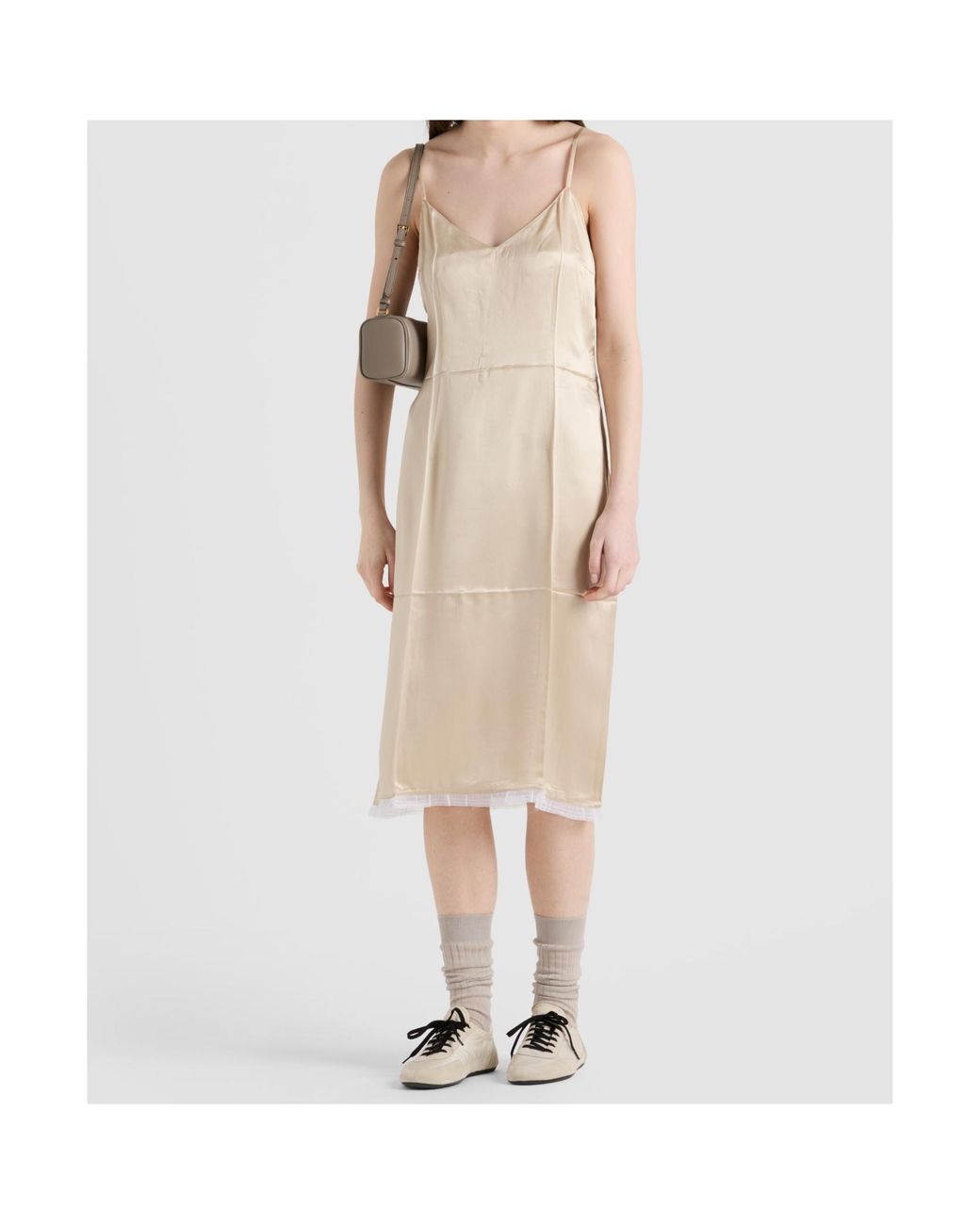 Prada Natural V-Neck Sleeveless Dress