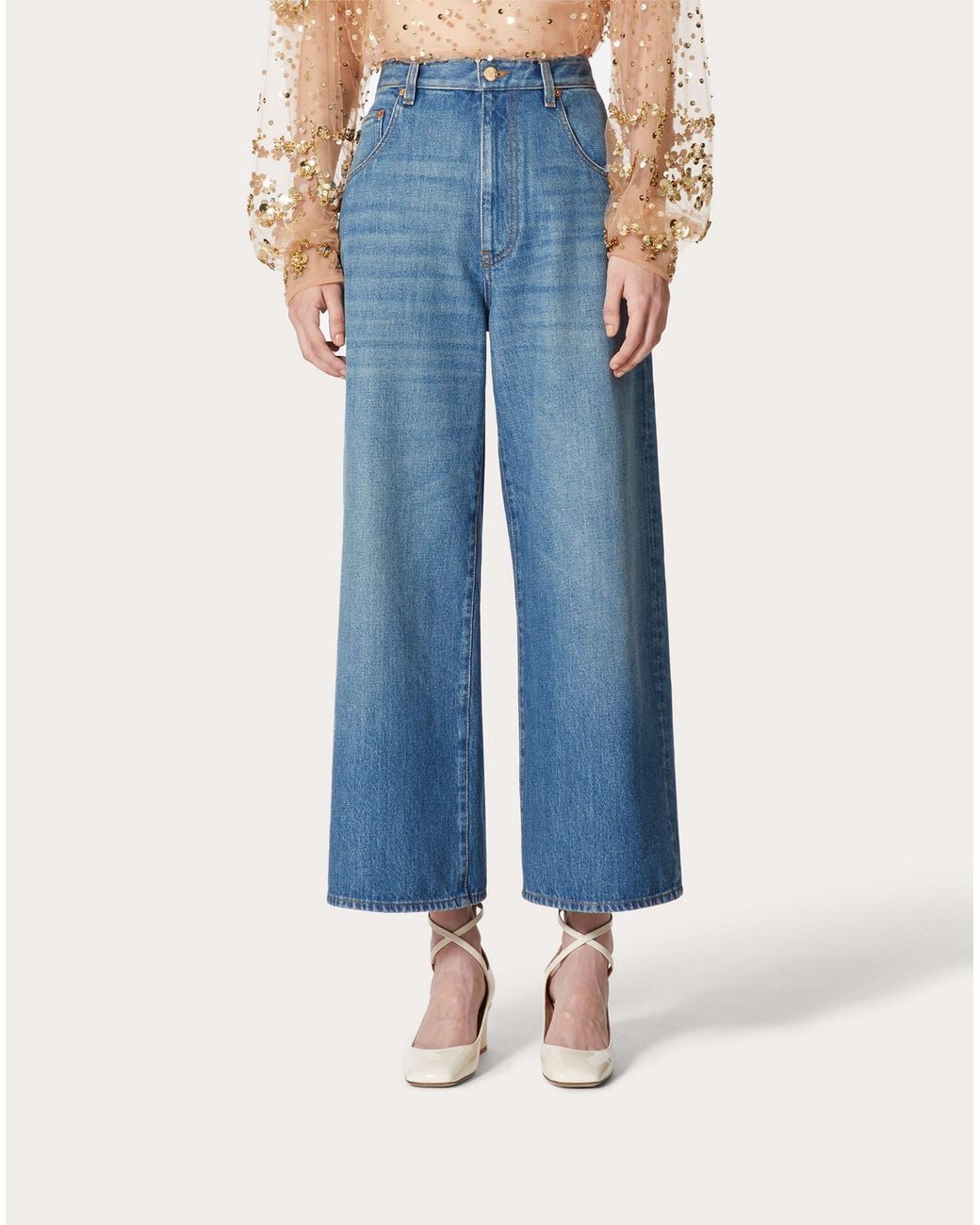 Valentino Blue Vlogo Chain Medium Denim Trousers
