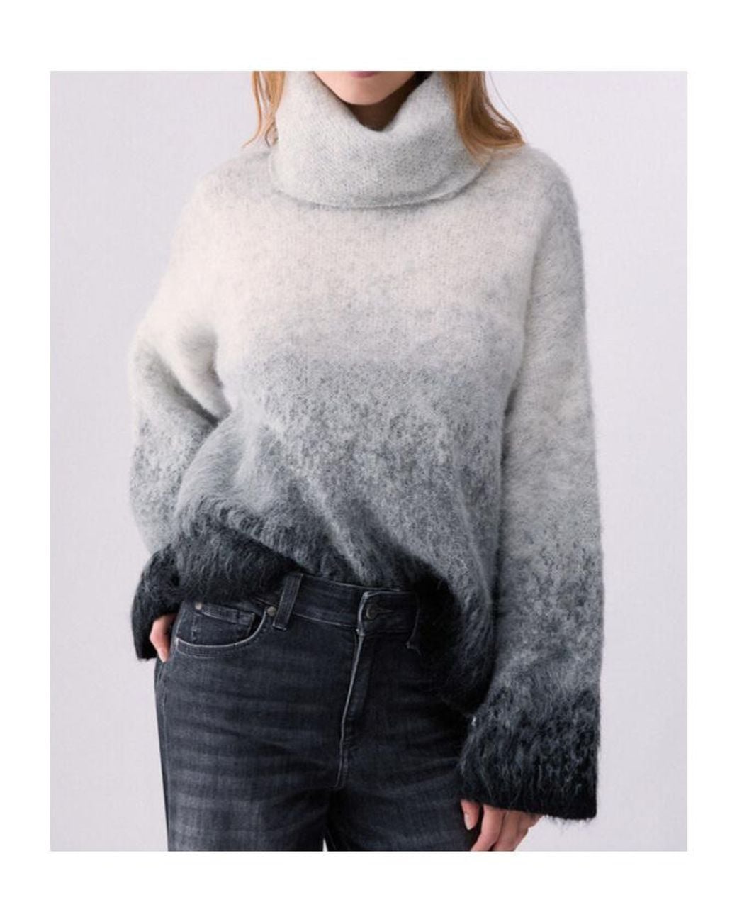 Liu Jo Gray Ombre High Neck Knitted Sweater