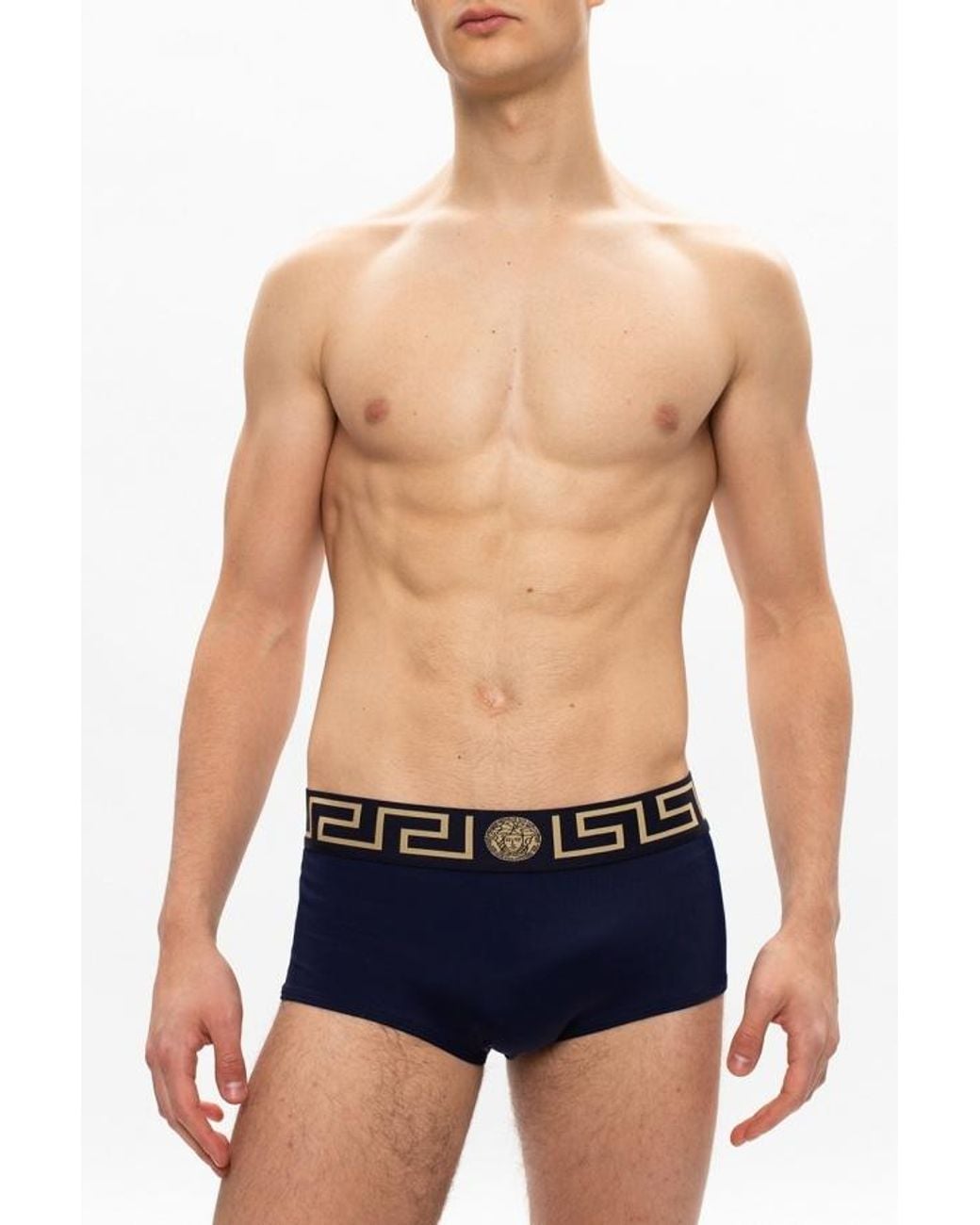 Versace Blue Medusa Greca Band Swim Briefs for men