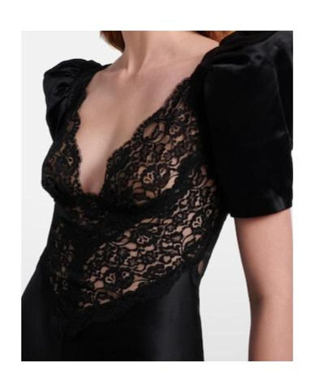Rodarte Black Lace-Trimmed Silk Charmeuse Gown