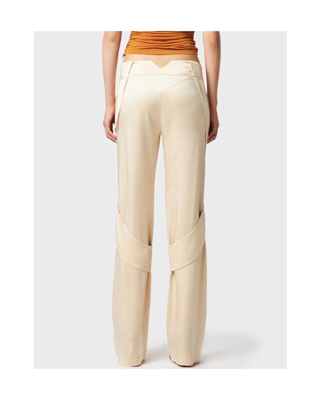 Blumarine Natural Mid-Waist Satin Cargo Trousers