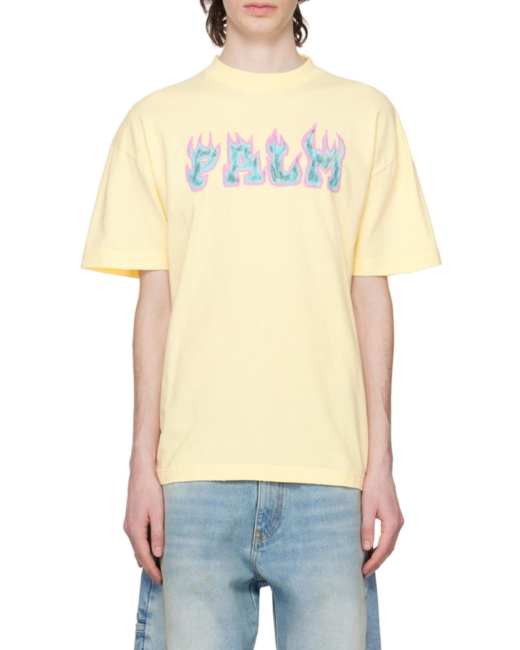 Palm Angels Yellow Flames Logo-Print T-Shirt for men