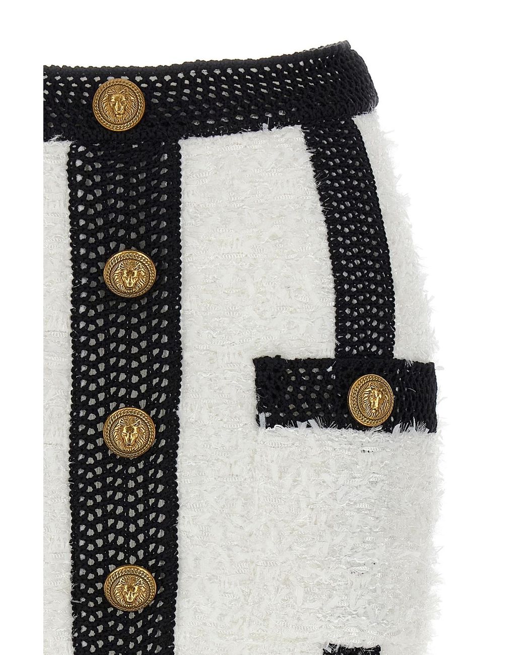 Balmain Black Button Embellished Tweed Mini Skirt