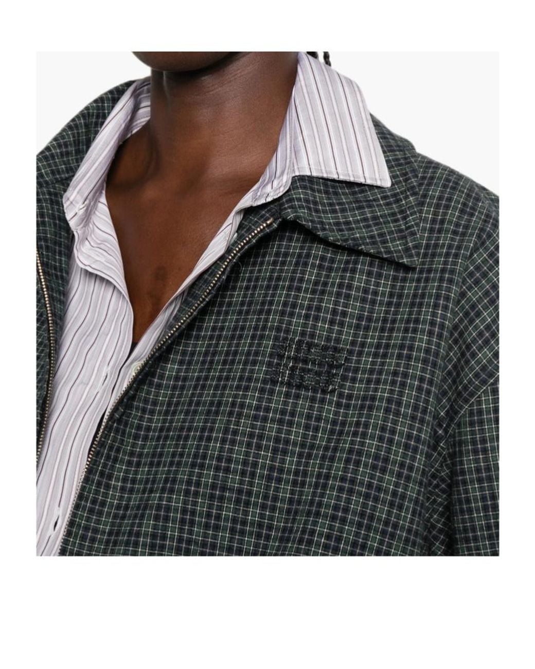 Miu Miu Green Check-Pattern Logo-Patch Jacket