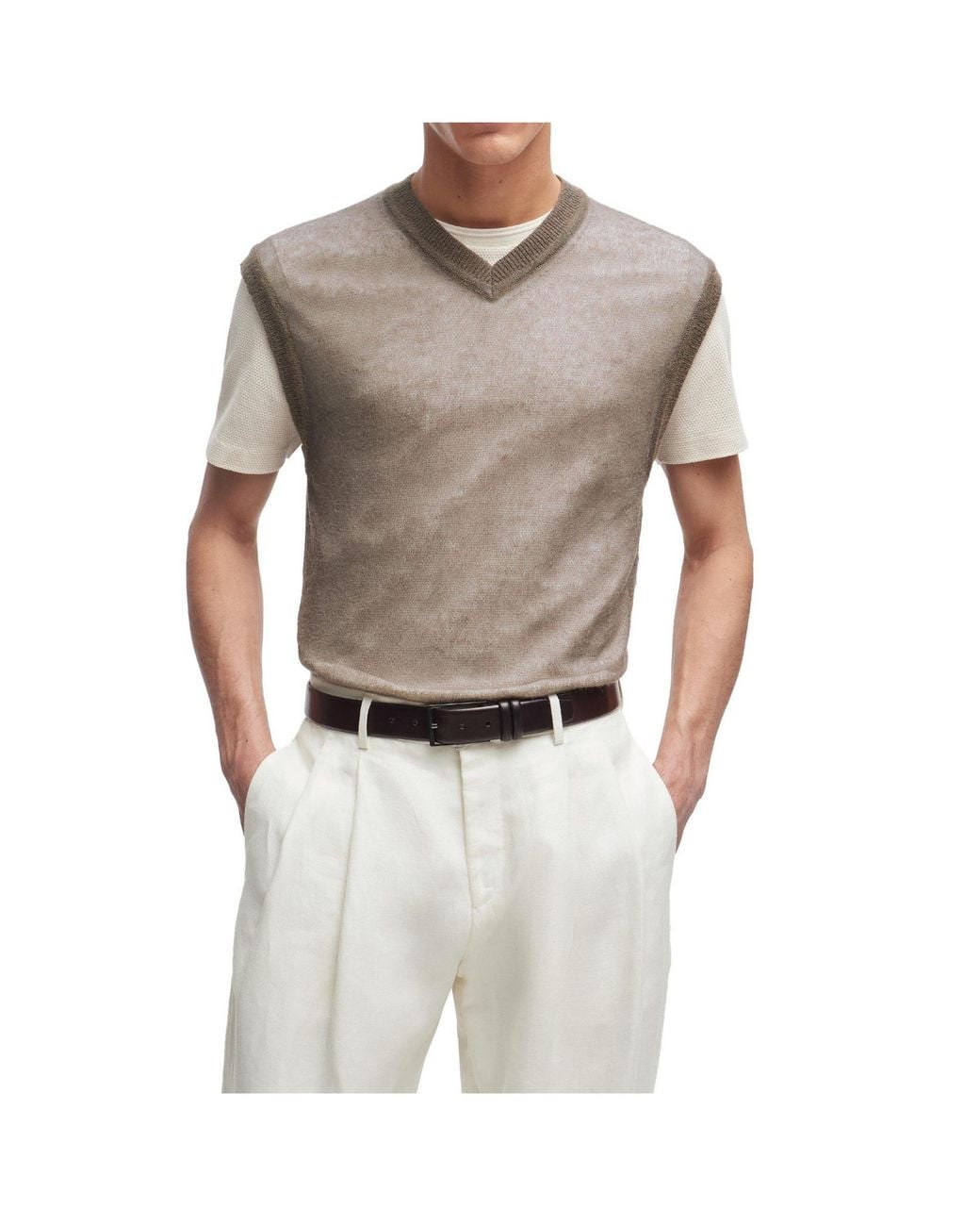 Boss Gray V-Neck Knit Vest for men