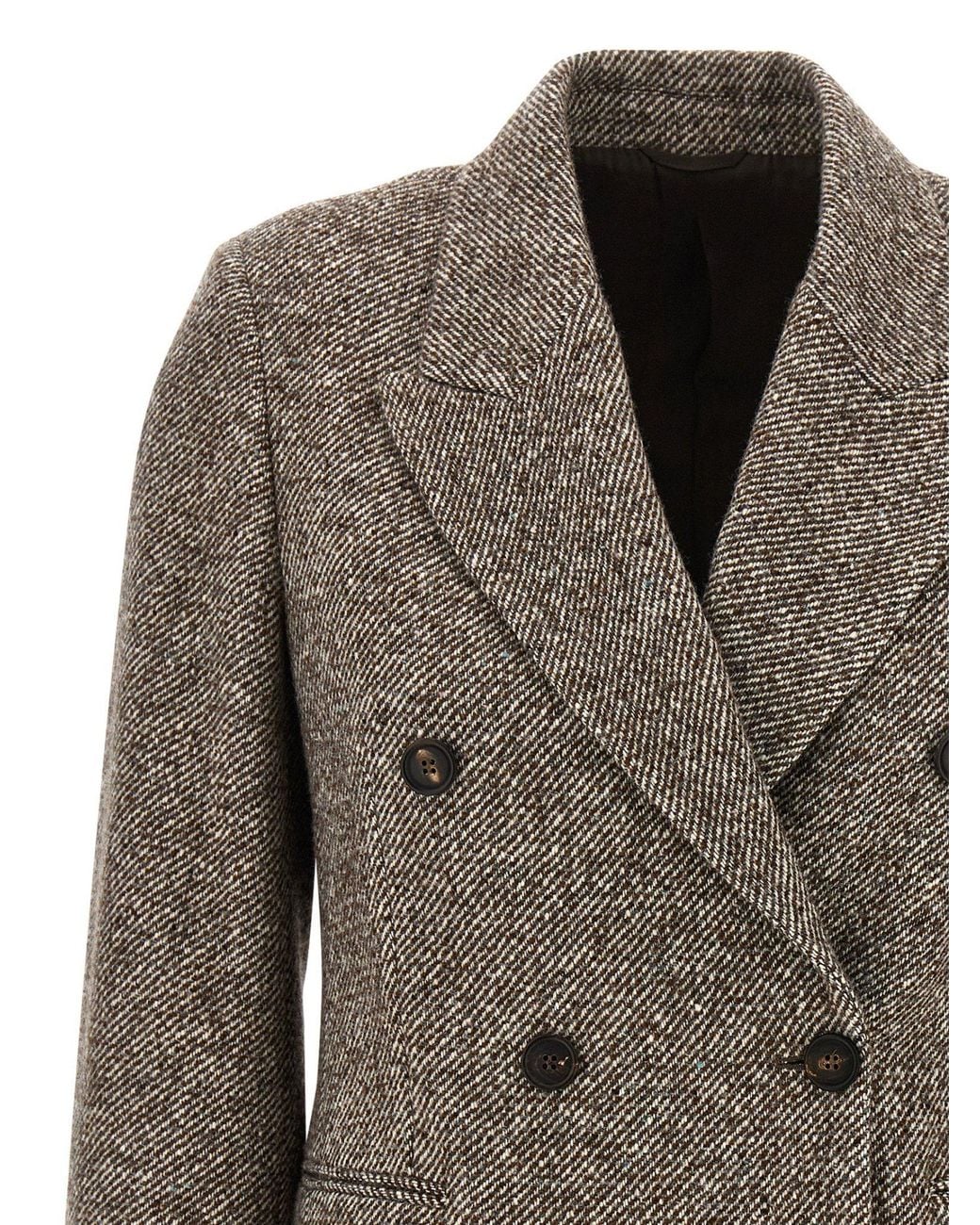 Brunello Cucinelli Brown Double-Breasted Long Sleeved Blazer