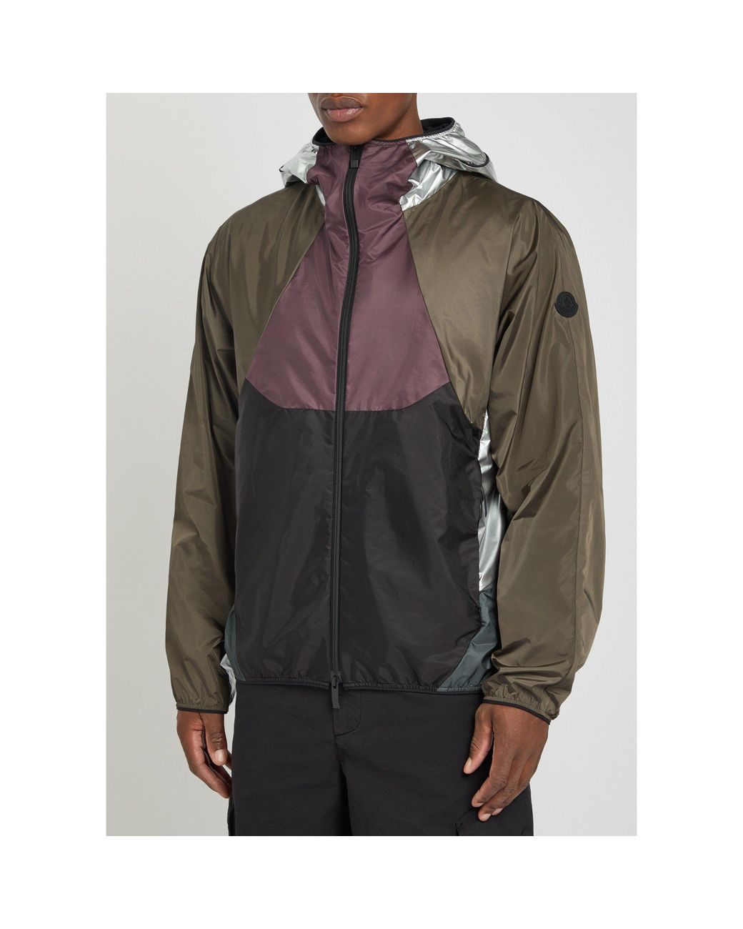 Moncler Gray Color-Blocked Hooded Windproof Jacket for men