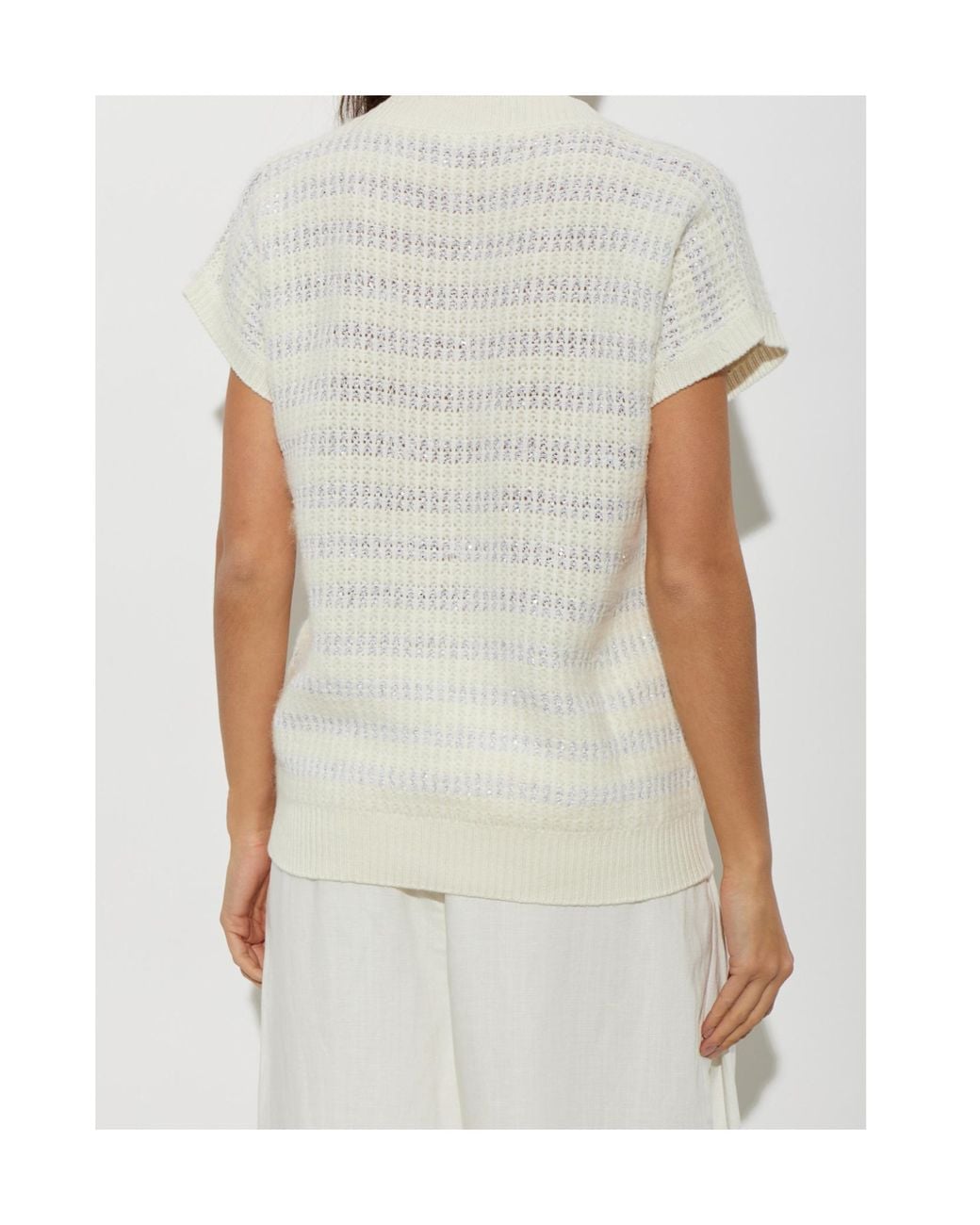Fabiana Filippi White Open-Knit Sequin Knitted Top