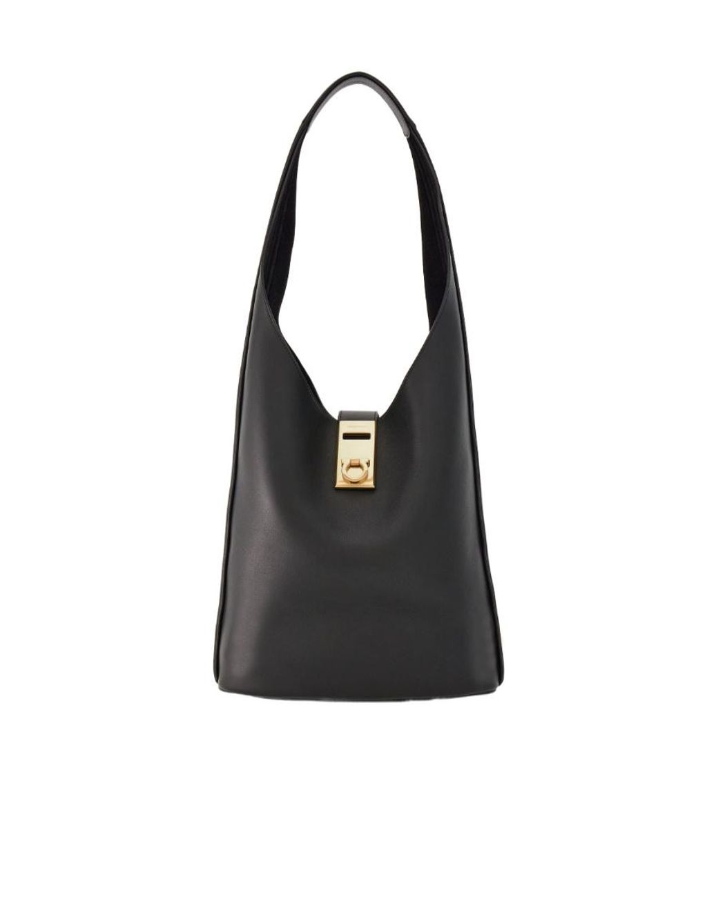 Ferragamo Black Gancini Buckle Large Shoulder Bag