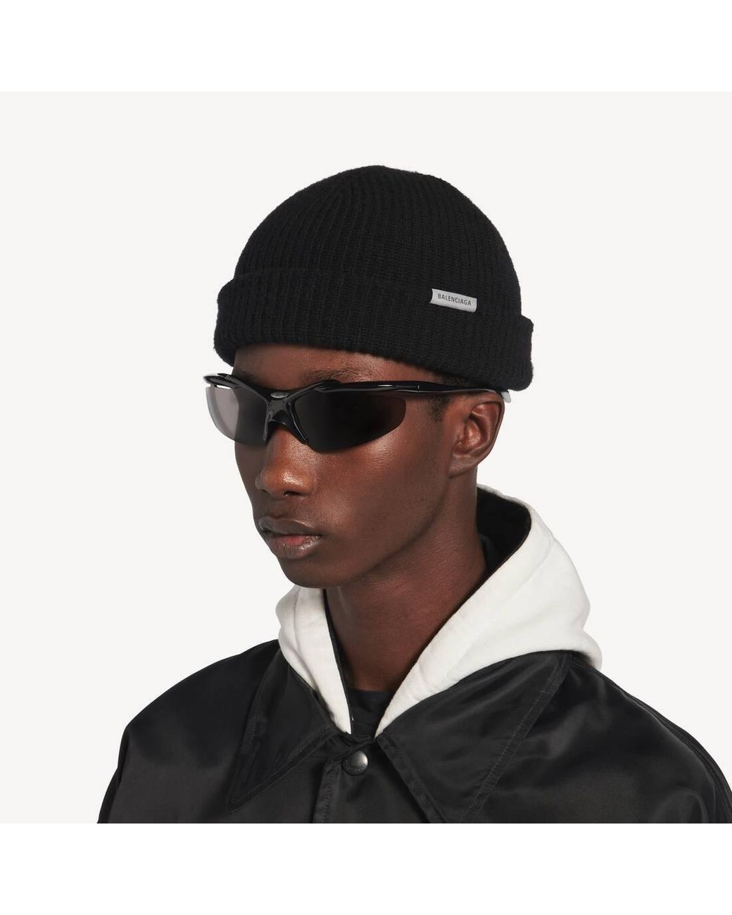 Balenciaga Black Logo Tag Knitted Beanie for men