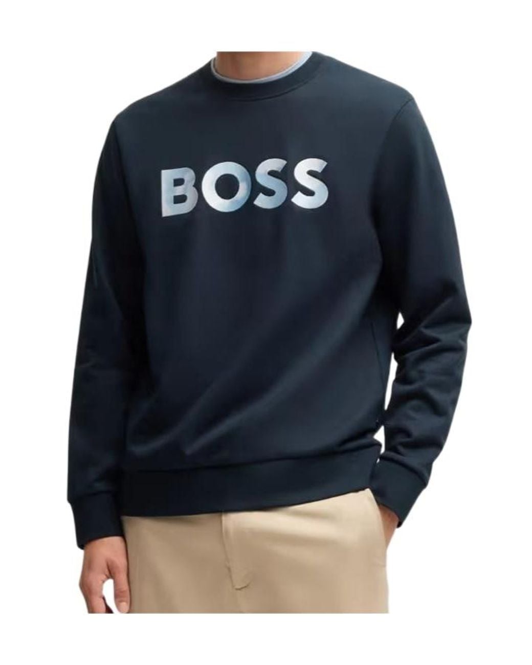 Boss Blue Logo-Print Sweatshirt for men