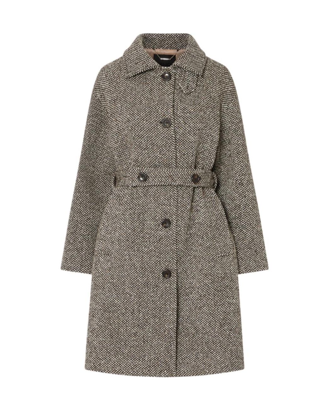 Liu Jo Gray Belted Houndstooth Coat