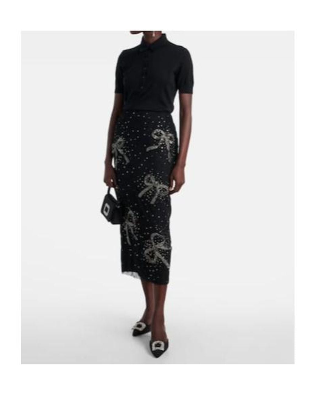 Carolina Herrera Black Embellished Sheer Midi Skirt