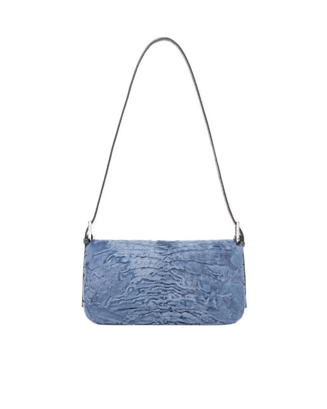 Fendi Blue Baguette 26424 Light Swakara Fur Bag