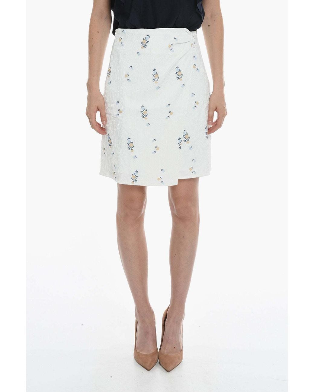Samsøe & Samsøe White Floral-Embroidered Mini Skirt