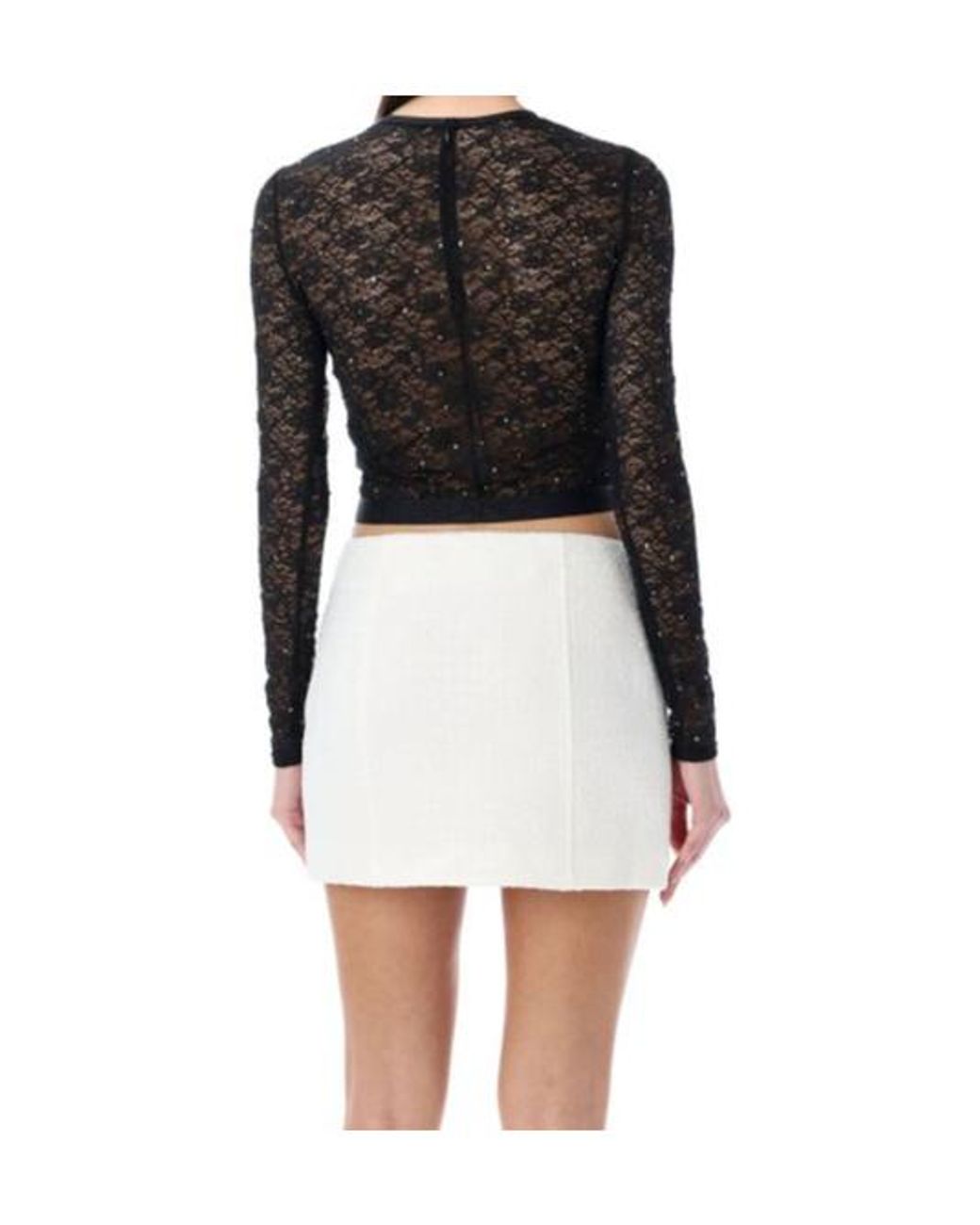 Alessandra Rich Black Long-Sleeved Crewneck Laced T-Shirt