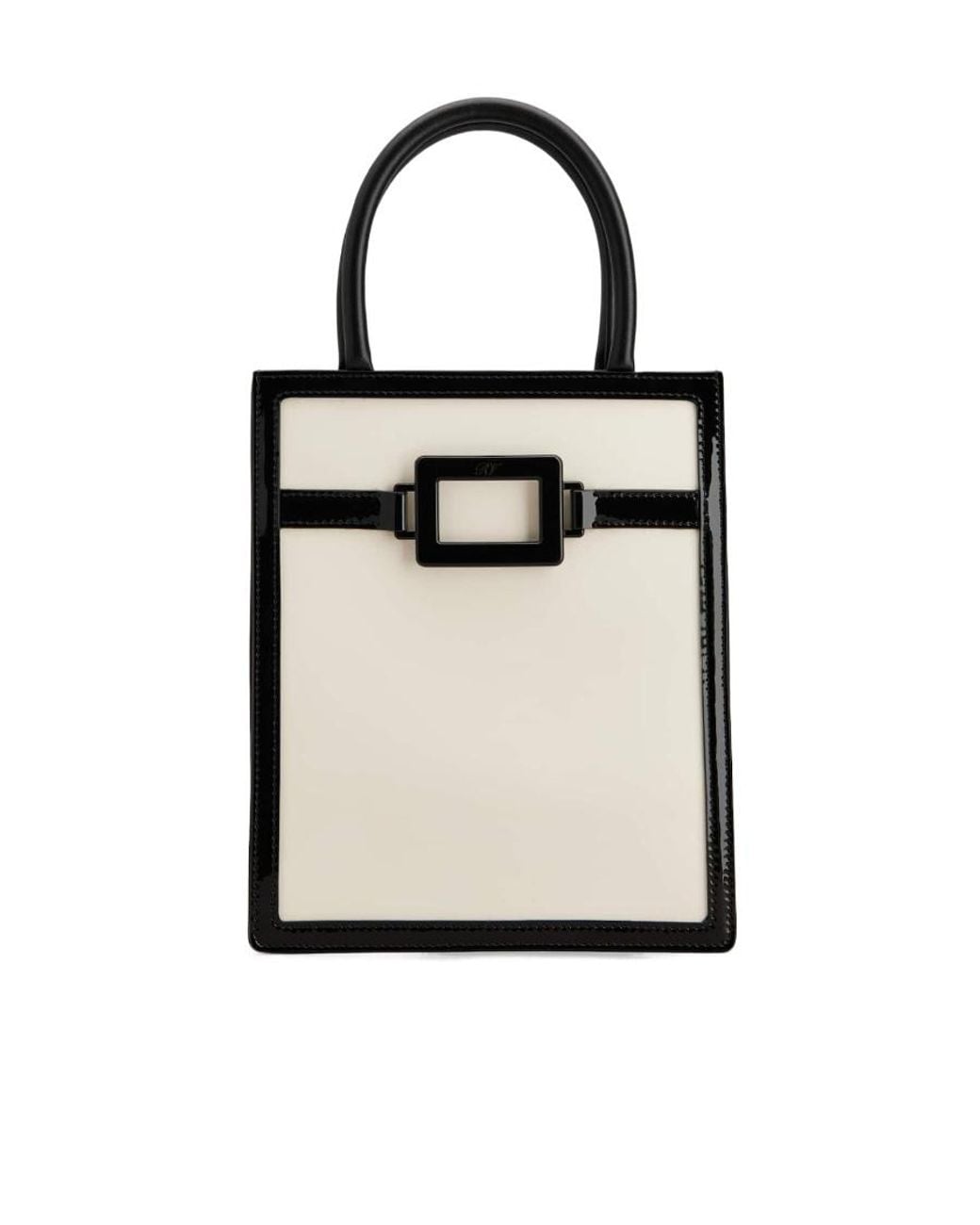 Roger Vivier White Belle Vivier Voyage Lacquered Buckle Mini Tote Bag