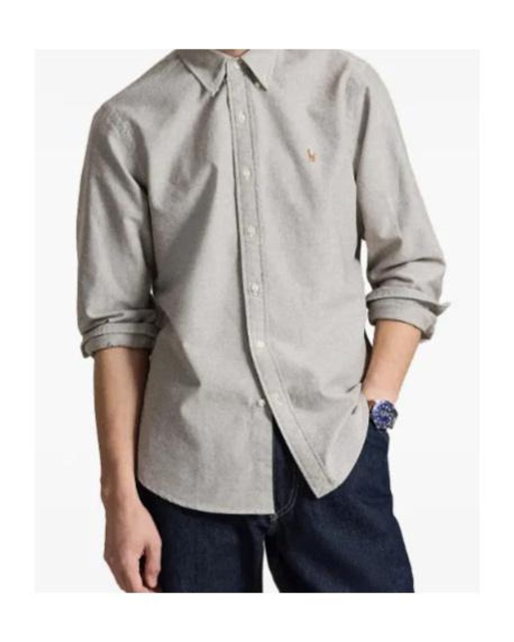 Polo Ralph Lauren Gray Logo Embroidered Oxford Shirt for men