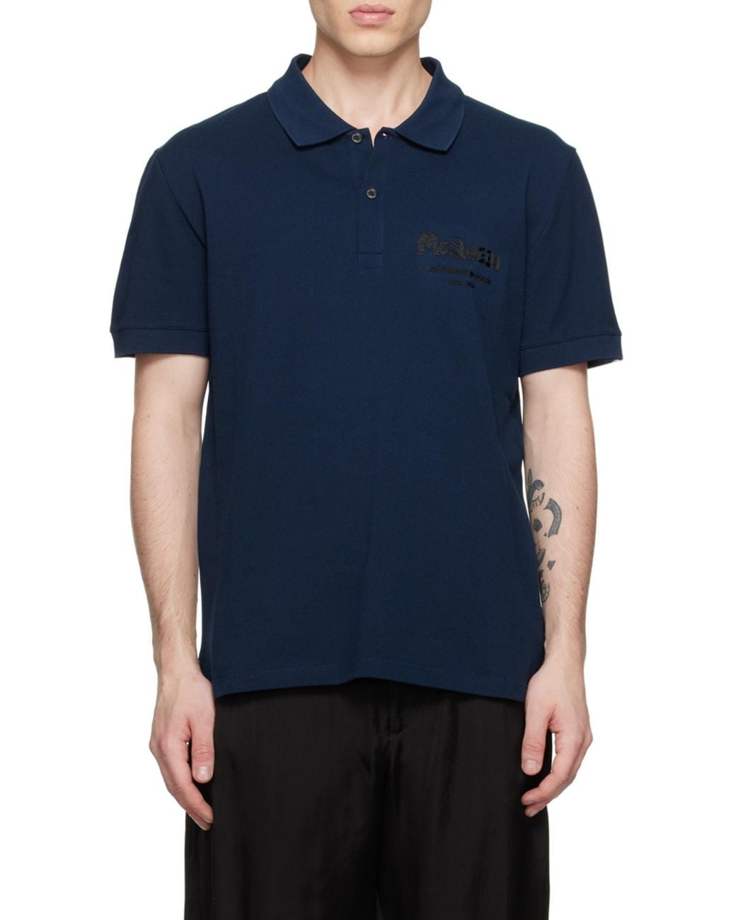 McQueen Blue Logo Embroidered Polo Shirt for men
