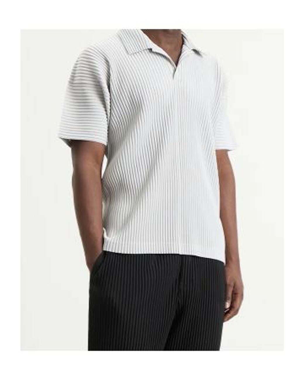 Homme Plissé Issey Miyake White Homme Plissé Issey Miyake Pleated Polo Shirt for men