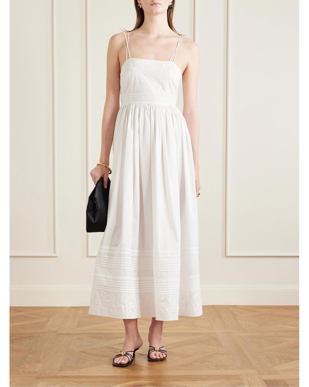 Bode White Chamomile Embroidered Spaghetti Strap Dress
