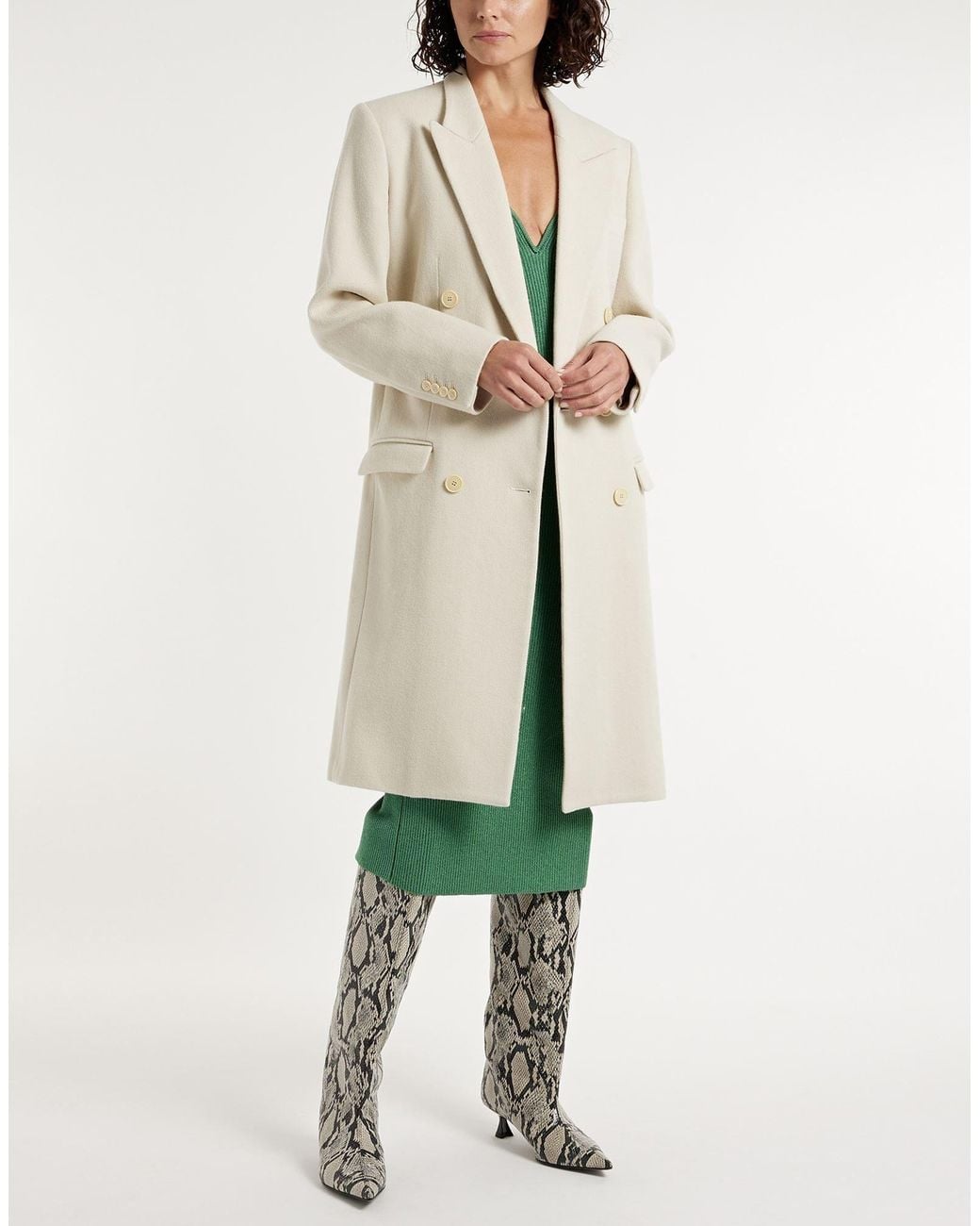 Isabel Marant Natural Solid Color Double-Breasted Coat