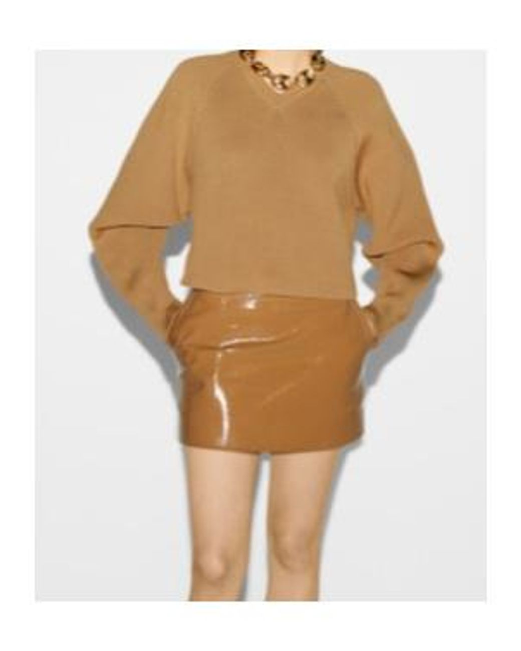 Gucci Natural V-Neck Ribbed-Knit Sweater