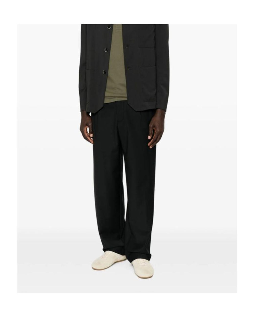 Myths Black Pleated-Front Straight-Leg Trousers for men
