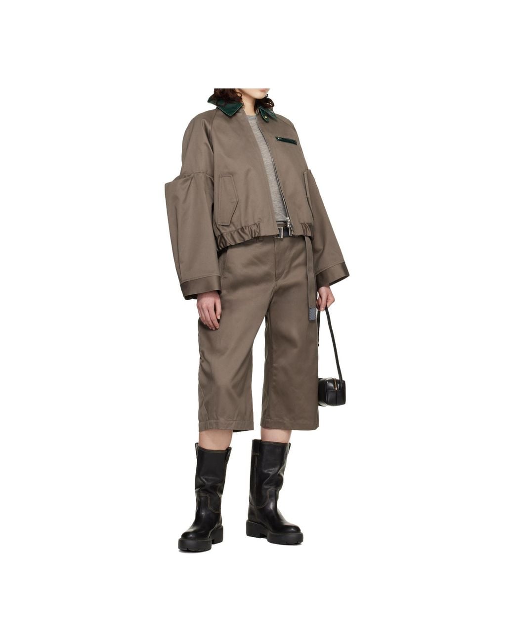 Sacai Green Belted Wide-Leg Pants