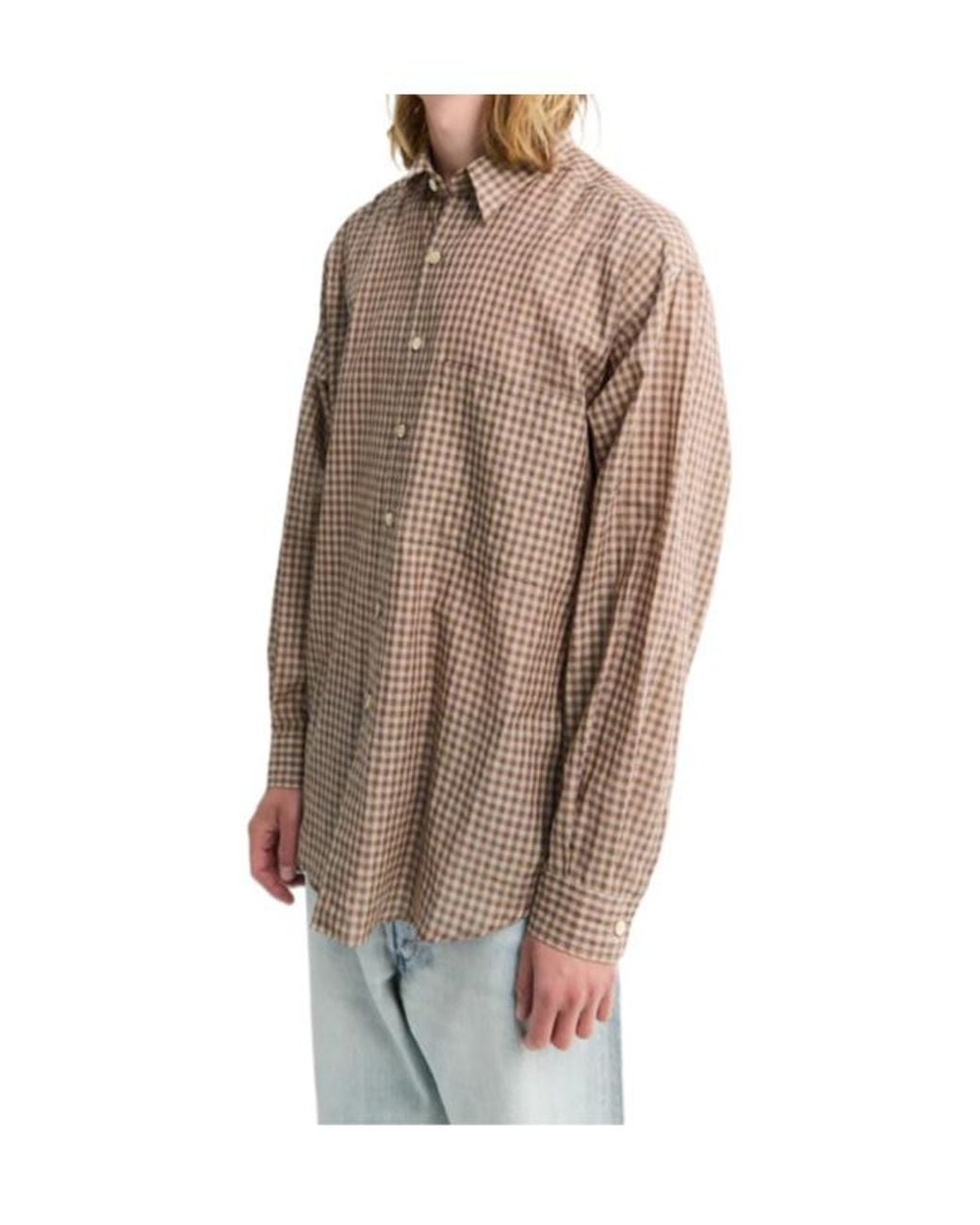 Auralee Brown Gingham-Check Shirt for men