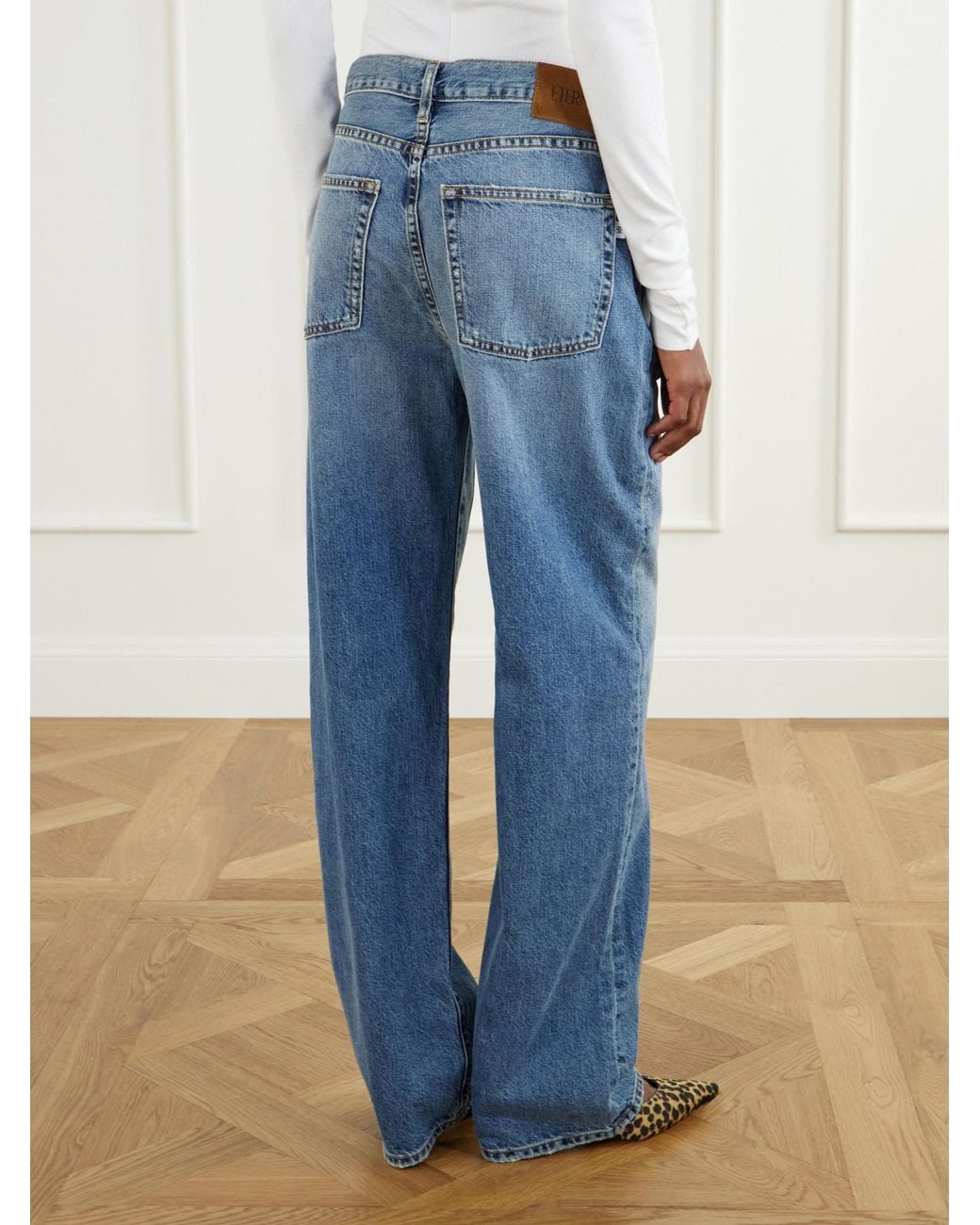 ÉTERNE Blue Saint Boyfriend Distressed Mid-Rise Straight-Leg Jeans