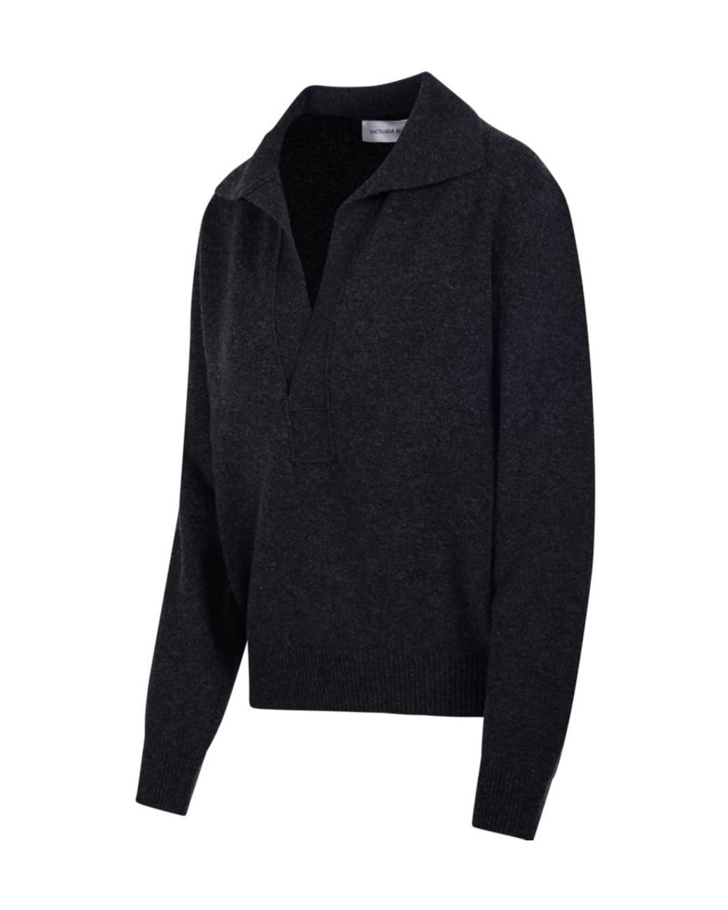 Victoria Beckham Blue Polo Collar Knitted Sweater
