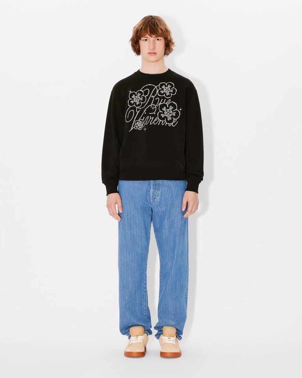 KENZO Blue Logo-Embroidered Crewneck Sweatshirt for men