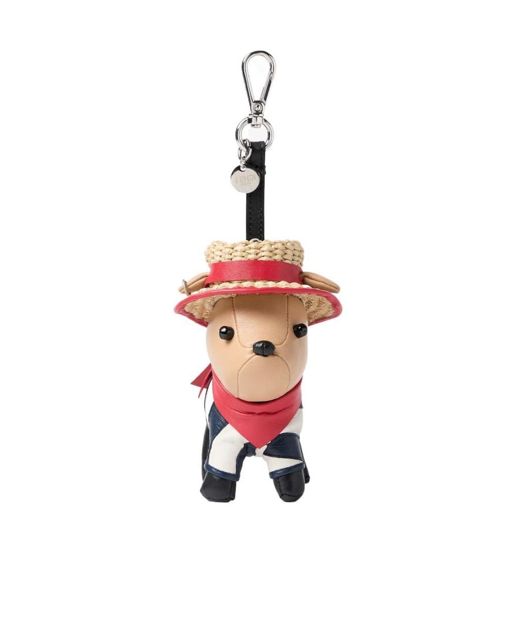 Fendi White Ito Dog-Motif Leather Keyring for men