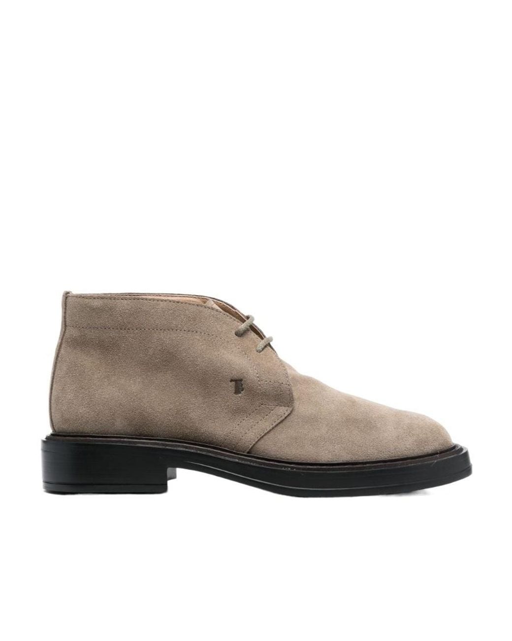 Tod's Gray Desert Round Toe Lace-Up Boots for men