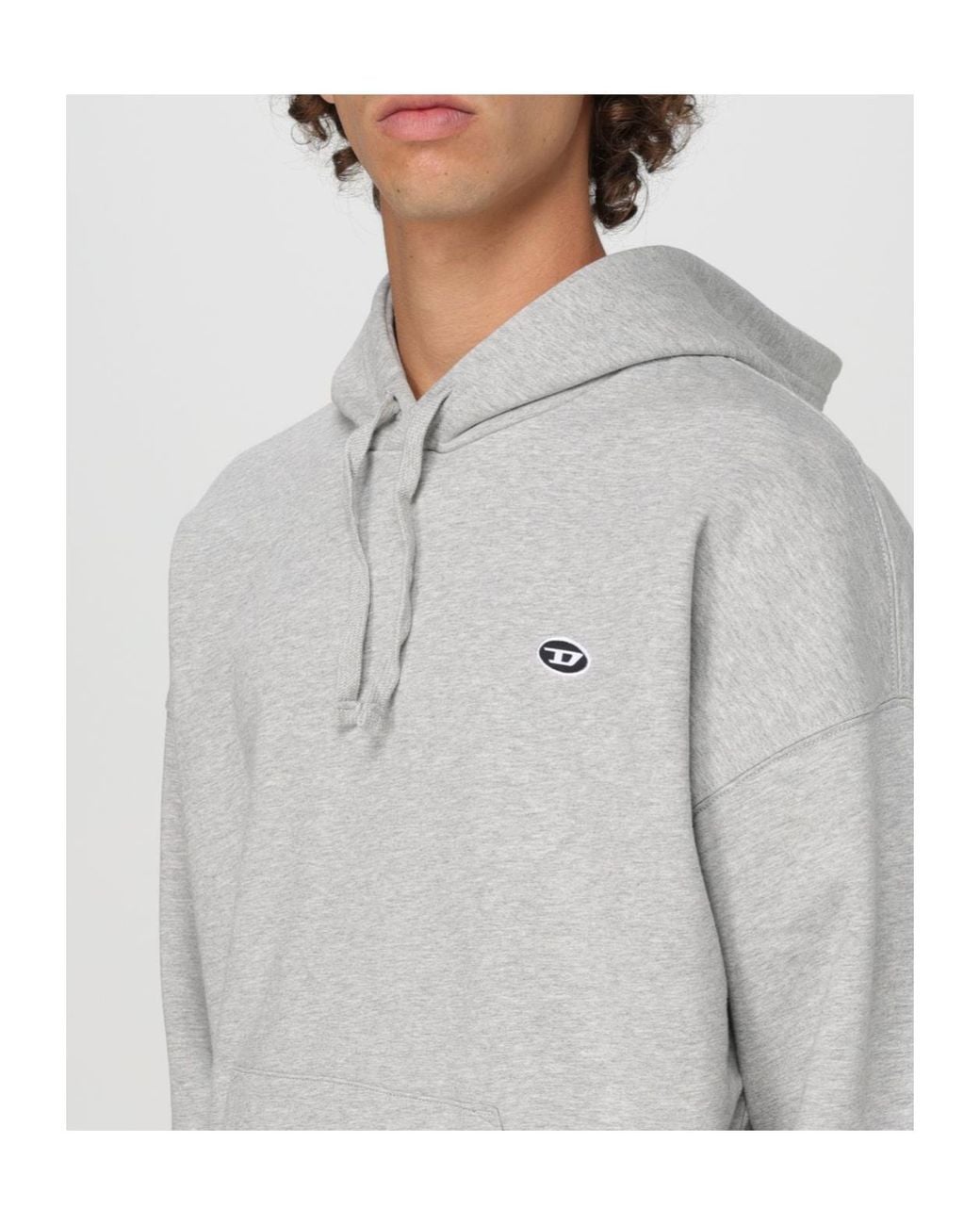 DIESEL Gray Logo Embroidered Drawstring Hoodie for men