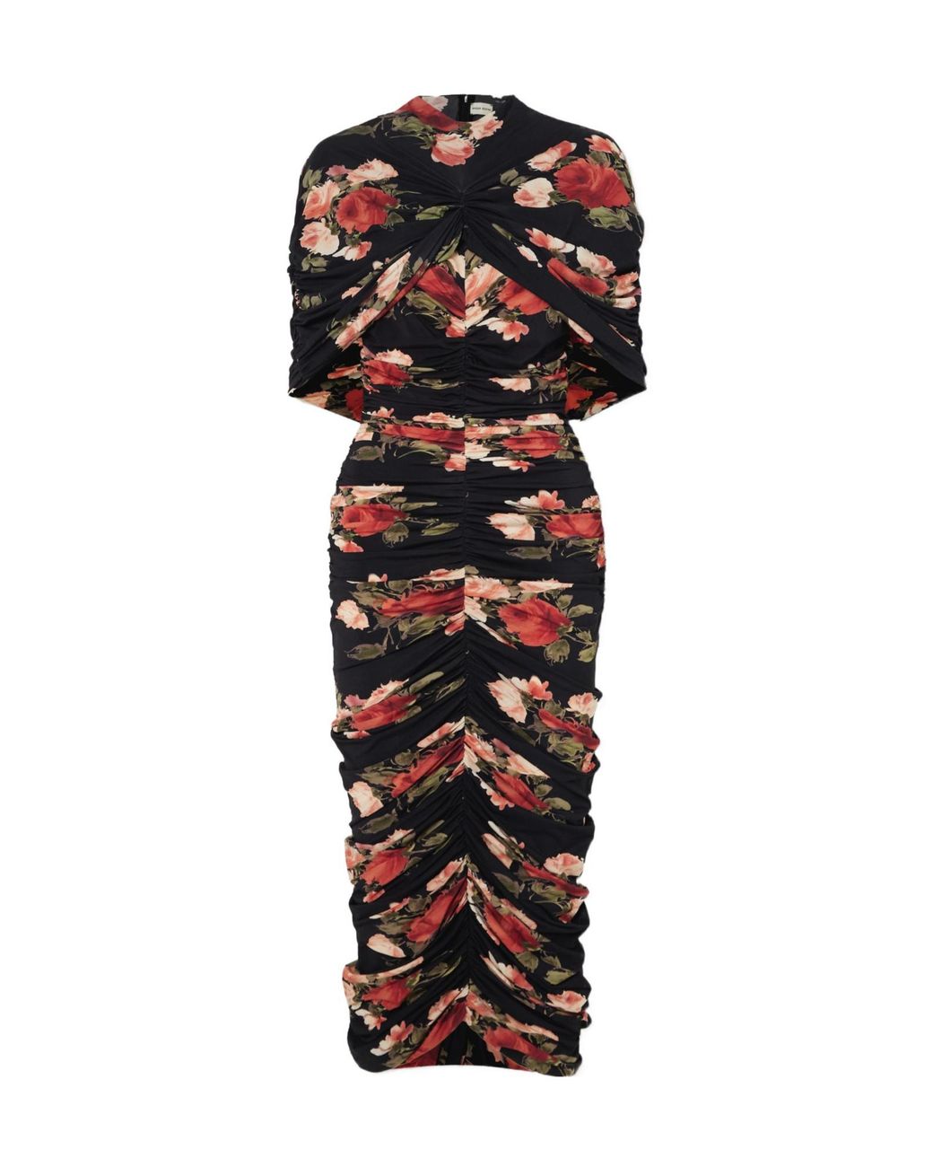 Magda Butrym Black Ruched Layered Floral-Print Jersey Maxi Dress